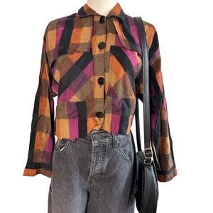 vintage 90s y2k cropped plaid flannel chunky block warm‎ earthy granola tones